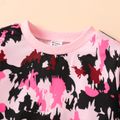 2pcs Kid Girl Letter Print Colorblock Pullover Sweatshirt and Elasticized Pants Set Pink image 3