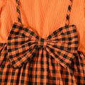 Toddler Girl Faux-two Bowknot Design Ribbed Plaid Splice Long-sleeve Dress Orange image 5