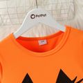 2pcs Kid Girl Halloween Pumpkin Print Long-sleeve Tee and Flared Pants Set Orange