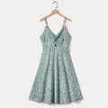 Green Floral Print Twist Front Tie Back Cami Dress for Mom and Me Green image 2