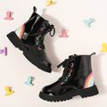 Toddler / Kid Rainbow Pattern Lace Up Boots (The color of the eyelet and heel rainbow is random) Black image 1
