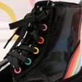 Toddler / Kid Rainbow Pattern Lace Up Boots (The color of the eyelet and heel rainbow is random) Black image 5