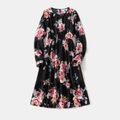 Family Matching Allover Floral Print Long-sleeve Dresses and Raglan-sleeve Striped T-shirts Sets Colorful