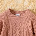 Baby Girl Button Decor Solid Long-sleeve Cable Knit Pullover Sweater Cameo brown