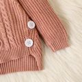 Baby Girl Button Decor Solid Long-sleeve Cable Knit Pullover Sweater Cameo brown image 5