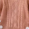 Baby Girl Button Decor Solid Long-sleeve Cable Knit Pullover Sweater Cameo brown image 4