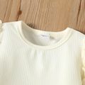 Toddler Girl Textured Ribbed Long Puff-sleeve Solid Color Tee Apricot
