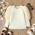 Toddler Girl Textured Ribbed Long Puff-sleeve Solid Color Tee Apricot image 1