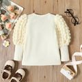 Toddler Girl Textured Ribbed Long Puff-sleeve Solid Color Tee Apricot image 2