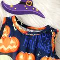 2pcs Toddler Girl Halloween Letter Pumpkin Print Sleeveless Dress and Ruffled Cardigan Set Orange image 3