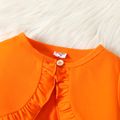 2pcs Toddler Girl Halloween Letter Pumpkin Print Sleeveless Dress and Ruffled Cardigan Set Orange image 5