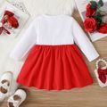 Christmas Baby Girl 95% Cotton Long-sleeve Deer & Letter Print Spliced Solid Bow Front Dress ColorBlock