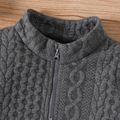 2pcs Baby Boy Letter Embroidered Grey Textured Long-sleeve Zip Sweatshirt and Sweatpants Set Dark Grey image 3