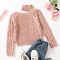 Kid Girl Cut Out Cable Knit Textured Sweater Light Pink