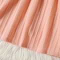 Toddler Girl Ruffled Pompom Trim Jacquard Solid Color Long-sleeve Dress Pink