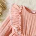 Toddler Girl Ruffled Pompom Trim Jacquard Solid Color Long-sleeve Dress Pink image 3