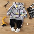 2pcs Baby Boy Allover Vehicle Print Long-sleeve Hoodie and Sweatpants Set Grey image 2