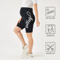 Activewear 4-way Stretch Maternity Letter Pattern Biker Shorts Black
