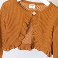 Toddler Girl Solid Color Ruffled Waffle Long-sleeve Cardigan Jacket Brown