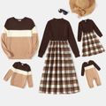 Family Matching Long-sleeve Mock Neck Rib Knit Spliced Plaid Dresses and Colorblock Tops Sets ColorBlock image 1