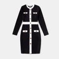 Long-sleeve Button Front Rib Knit Bodycon Dress for Mom and Me Black