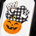 Halloween Family Matching Raglan-sleeve Pumpkin & Letter Print Plaid Pajamas Sets (Flame Resistant) Black