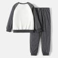 Batman 2pcs Kid Boy Embroidered Raglan Sleeve Pocket Design Sweatshirt and Letter Print Pants Set Dark Grey