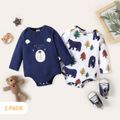 2-Pack Baby Boy 95% Cotton Long-sleeve Bear Print Rompers Set ColorBlock image 1