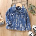 Toddler Boy/Girl Trendy Ripped Denim Lapel Collar Jacket Blue image 1