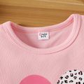 2pcs Kid Girl Leopard Heart Print Long-sleeve Tee and Colorblock Pants Set Pink