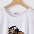 Mommy and Me Figure & Letter Print Short-sleeve T-shirts with Leopard Shorts Matching Sets White