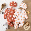 2pcs Baby Boy/Girl Long-sleeve Allover Sun Print Rib Knit Jumpsuit with Hat Set White