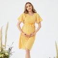 Maternity Stripe Short-sleeve Belted Dress yellowwhite