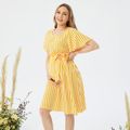 Maternity Stripe Short-sleeve Belted Dress yellowwhite