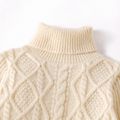 Toddler Girl Turtleneck Solid Color Cable Knit Textured Sweater Beige image 3