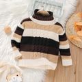 Toddler Boy Casual Stripe Textured Turtleneck Knit Sweater Brown