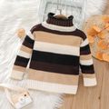 Toddler Boy Casual Stripe Textured Turtleneck Knit Sweater Brown