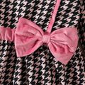 Kid Girl Houndstooth 3D Bowknot Design Long-sleeve Dress Pink