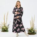Maternity Allover Floral Print Long-sleeve Dress Black image 1