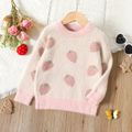 Toddler Girl Strawberry Pattern Fleece Knit Sweatshirt Light Pink