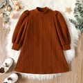 Toddler Girl Cable Knit Textured Mock Neck Long Puff-sleeve Dress Brown image 1