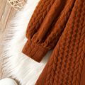 Toddler Girl Cable Knit Textured Mock Neck Long Puff-sleeve Dress Brown image 4