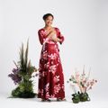 Elegant Floral Print Crop-Sleeve Maternity Maxi Dress Burgundy