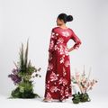 Elegant Floral Print Crop-Sleeve Maternity Maxi Dress Burgundy