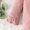 2pcs Baby Girl Solid Eyelet Embroidered Long-sleeve Romper and Flared Pants Set darkpink image 5