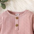 2pcs Baby Girl Solid Eyelet Embroidered Long-sleeve Romper and Flared Pants Set darkpink image 4