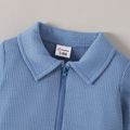 Baby Boy/Girl Solid Textured Zipper Design Long-sleeve Jumpsuit Blue grey