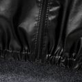 Toddler Boy Fuzzy Collar Zipper Design Black PU Jacket Black image 4