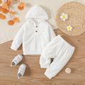 2pcs Baby Boy/Girl Solid Long-sleeve Terry Hoodie and Pants Set OffWhite image 1