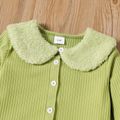 2pcs Toddler Girl Trendy Fleece Splice Doll Collar Jacket and Green Pants Set Green image 3